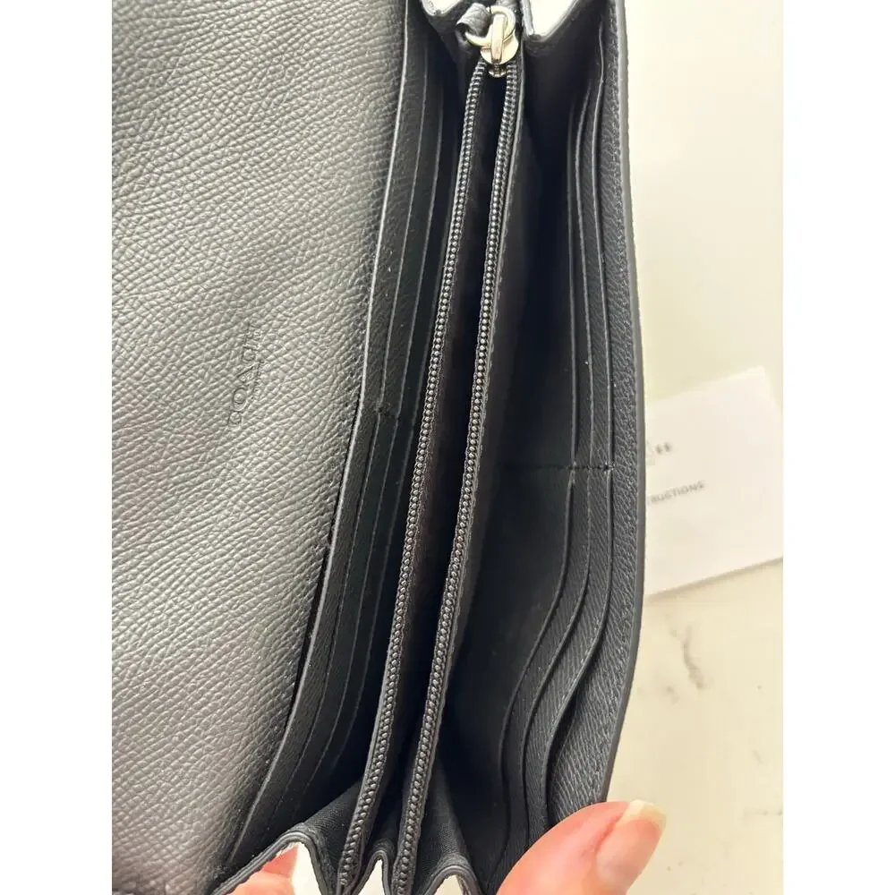 New COACH F23453 Slim envelope black leather wallet with wild plaid mini wallet